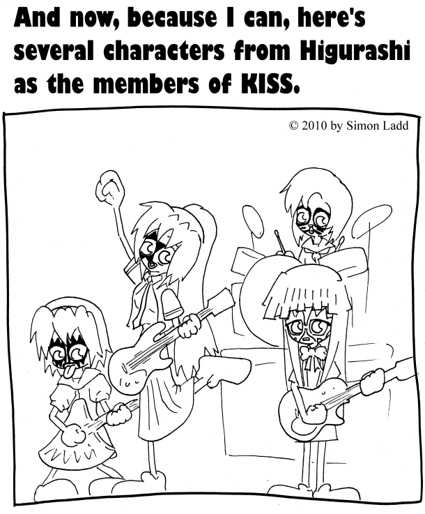 Then everything restarts, and this comic happens in a timeline where Eric Carr and Vinnie Vincent's characters are the most recognizable KISS designs, and Paul Stanley was The Bandit instead of Starchild.