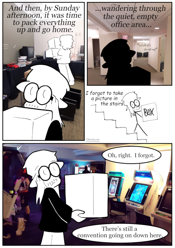 For the record, I actually took the elevator for most of the actual box-related travel, but that's a lot less funny to draw